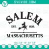 Salem Massachusetts embroidery designs featuring Halloween witch pattern, est. 1626. Perfect for spooky decorations.