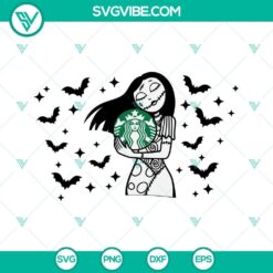 Sally full wrap Starbucks cup SVG file for Halloween featuring Sally from Nightmare Before Christmas. Perfect for crafting.