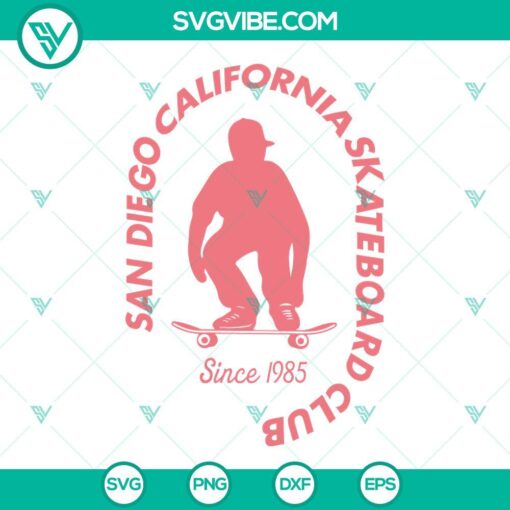 Retro 1985 San Diego California Skateboard Club SVG images for skateboarding fans.