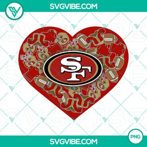 San Francisco 49ers heart Valentine PNG designs for download.