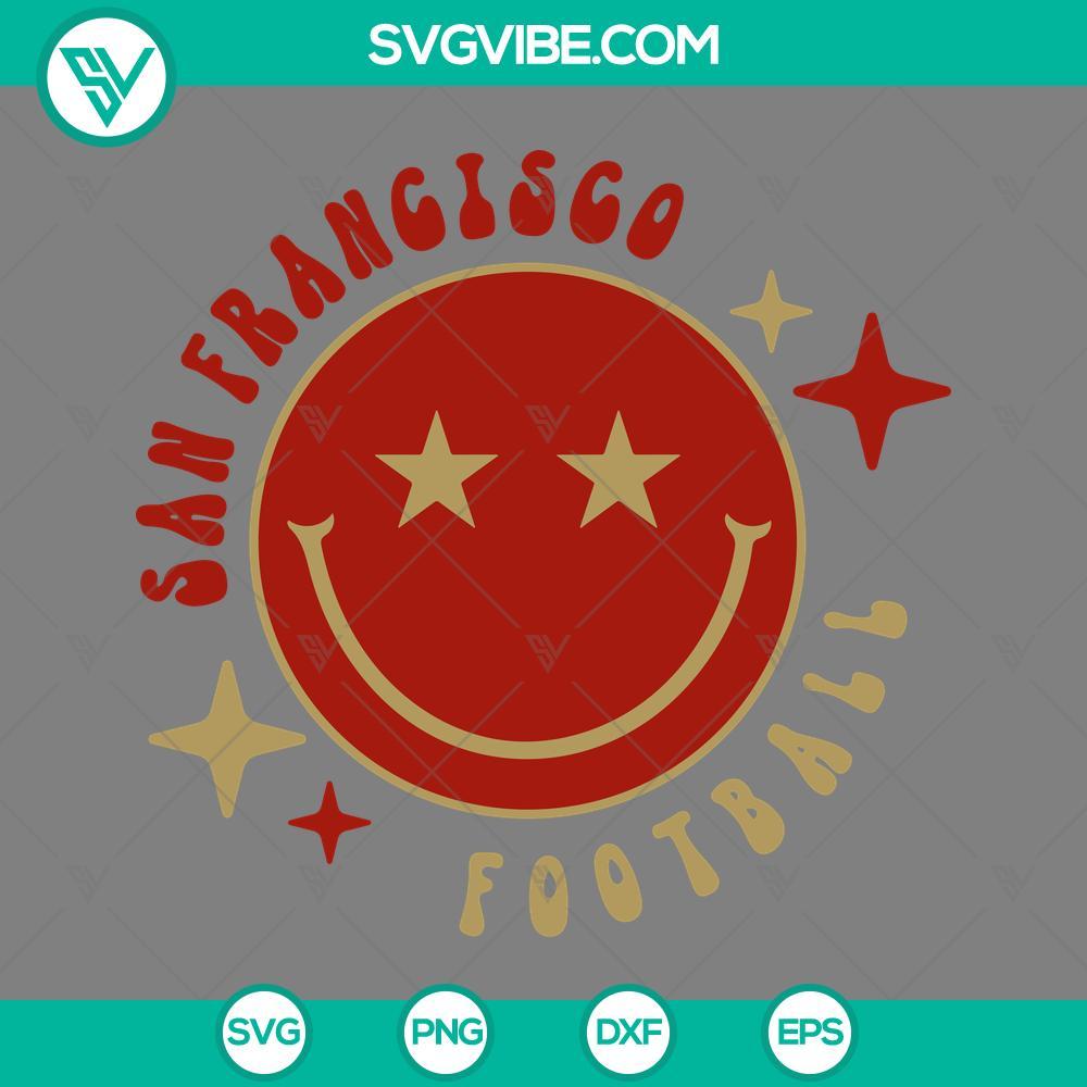 San Francisco Football Smiley Face SVG, 49ers SVG, San Francisco 49ers SVG San Francisco 49ers football smiley face SVG download with 49ers logos and images, perfect for fans.