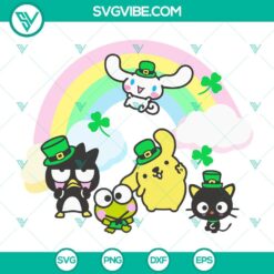 Sanrio Characters St Patrick's Day Cricut SVG featuring Badtz Maru, Cinnamoroll, Raibown. PNG, DXF, EPS formats included.