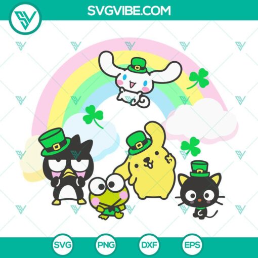 Sanrio Characters St Patrick's Day Cricut SVG featuring Badtz Maru, Cinnamoroll, Raibown. PNG, DXF, EPS formats included.