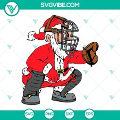 Santa Claus in baseball catcher gear, perfect for Christmas crafting with SVG, PNG, and DXF files.