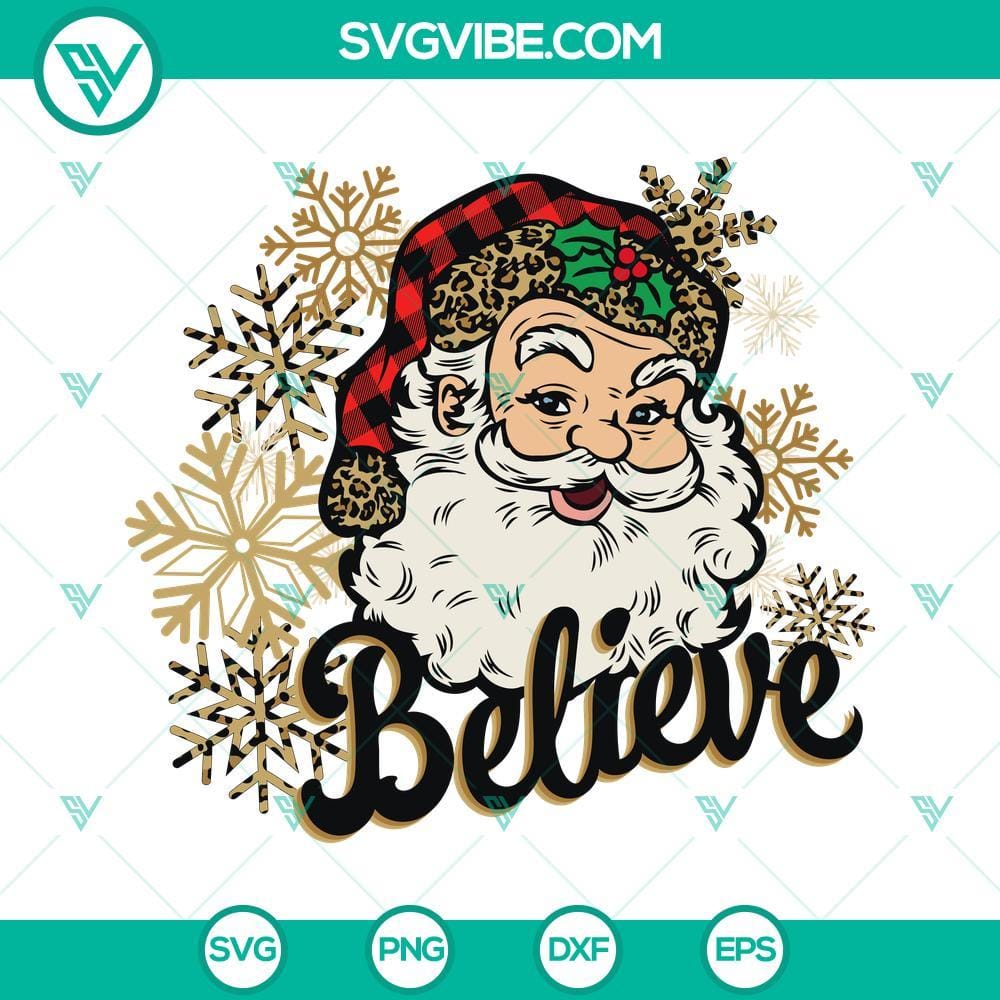 santa-claus-believe-svg-buffalo-plaid-leopard-santa-hat-svg-santa-believe-christmas-svg-9-mockup.jpg Santa Claus Believe SVG file with Buffalo Plaid Leopard Santa Hat design for holiday crafting projects.