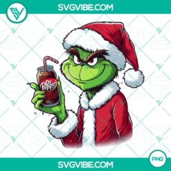Santa Claus Grinch holding Dr Pepper can, PNG download file ideal for Christmas designs.