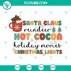 Holiday vibes with Santa Claus, reindeer, hot cocoa, Christmas lights, and classic movies. Perfect for festive season fun.