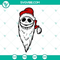 Santa Jack Skellington SVG and PNG designs for Christmas, featuring Jack Skellington in a festive Santa outfit. Great for crafts and projects.