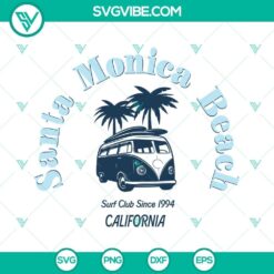 Santa Monica Beach California Surf Club Since 1994 SVG Images of a Van - Surfing Lifestyle Design for Prints or Merchandise.