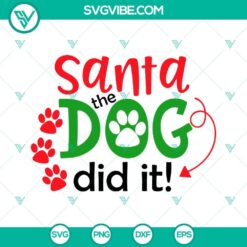 Santa dog SVG design for download with Christmas theme, perfect for holiday crafts and decorations.