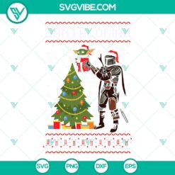 Santalorian ugly Christmas sweater SVG design with Baby Yoda and Mandalorian for holiday season celebration.