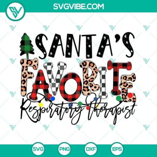 Santa's favorite respiratory therapist Christmas SVG images with PNG, DXF, and EPS formats for holiday crafts.