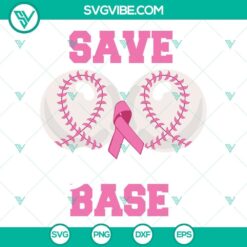 Funny baseball breast cancer awareness SVG files with "Save Second Base" design for digital use.
