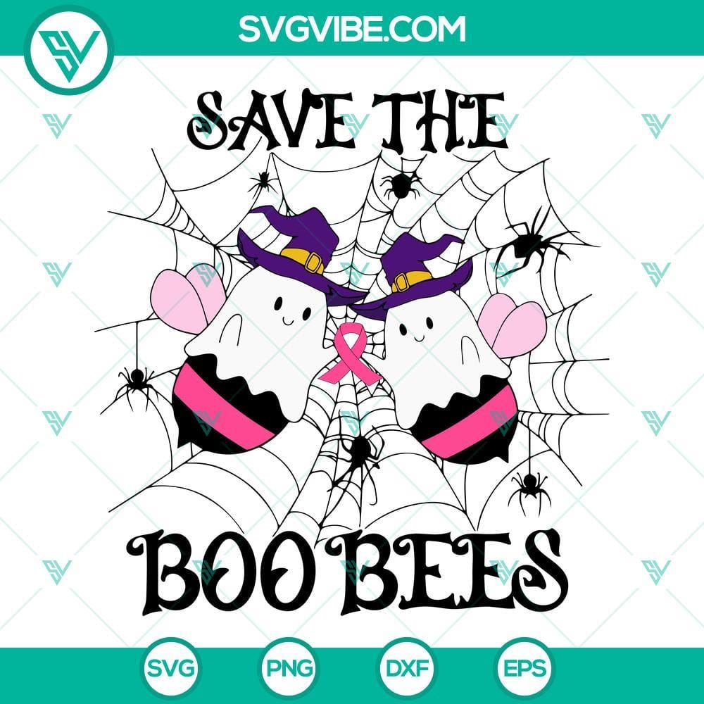 Save The Boo Bees SVG, Breast Cancer Awareness SVG, Halloween Breast Cancer SVG Save The Boo Bees SVG design with Breast Cancer Awareness and Halloween theme, perfect for crafting enthusiasts.