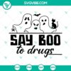 Anti drug SVG design with "Say Boo To Drugs" text and cancer ribbon, suitable for digital use.