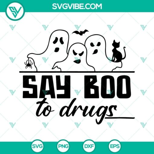 Anti drug SVG design with "Say Boo To Drugs" text and cancer ribbon, suitable for digital use.