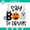 Halloween red ribbon week SVG design with text "Say Boo To Drugs", perfect for anti-drug campaigns during the season.