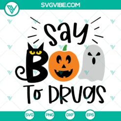 Halloween red ribbon week SVG design with text "Say Boo To Drugs", perfect for anti-drug campaigns during the season.
