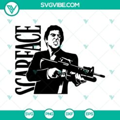 Scarface SVG files featuring Tony Montana in PNG, DXF, and EPS formats. High-quality digital design for crafts and projects.