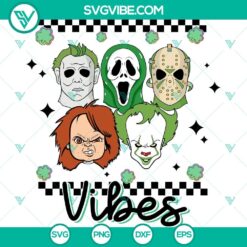 Scary Characters Vibes SVG Images, St Patricks Day Horror Shamrock SVG Files PNG DXF EPS