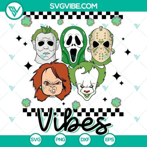 St Patricks Day Horror Shamrock SVG files with scary character vibes, including PNG, DXF, and EPS formats.