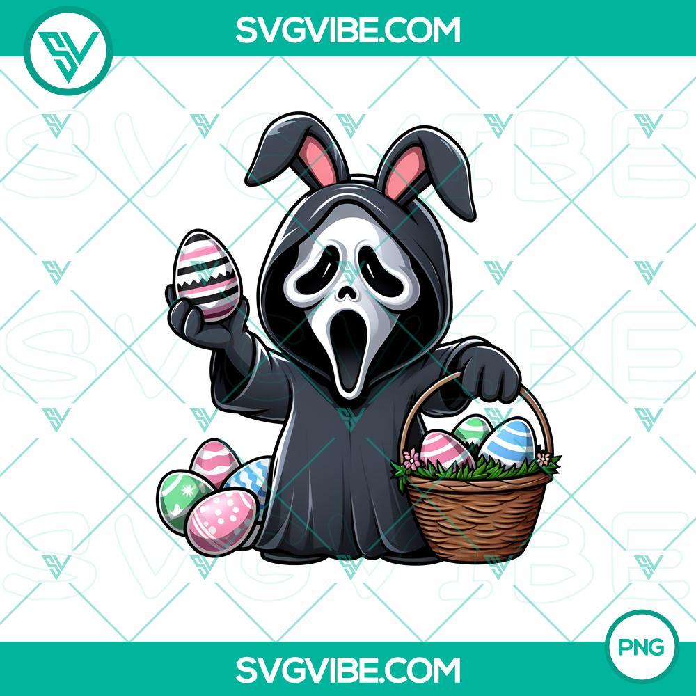 Scream Easter Day Bunny PNG File, Horror Character Ghostface Easter Eggs PNG Download Ghostface horror character as Easter bunny with Easter eggs design in PNG file for download.