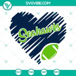 Seattle Seahawks heart SVG images, football and NFL team logo design, perfect for game day crafts and fan merchandise.