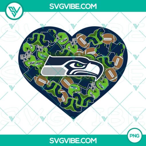 Seattle Seahawks themed heart Valentine PNG file designs for digital use. Perfect for fans and Valentine's Day projects.