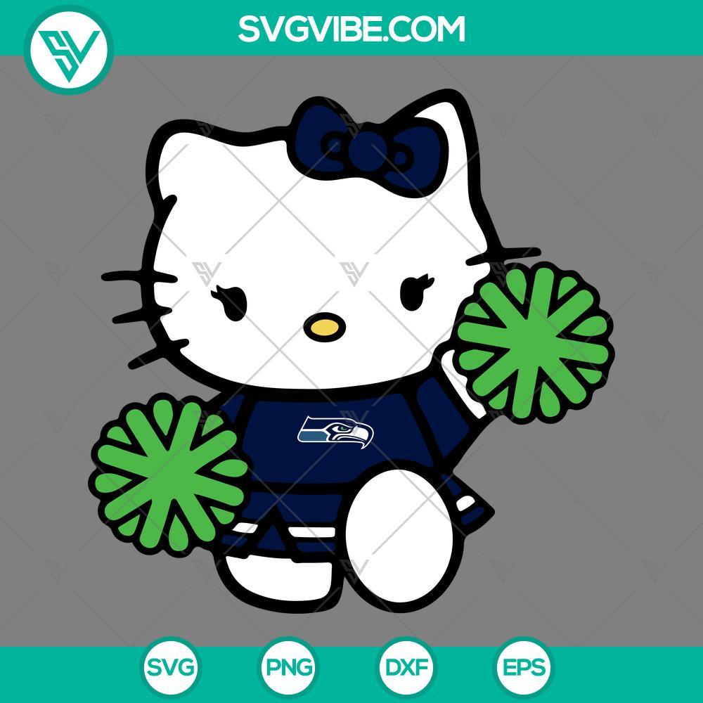 Seattle Seahawks Hello Kitty Cheerleader SVG PNG DXF EPS Cut Files Seattle Seahawks Hello Kitty Cheerleader themed SVG image in PNG, DXF, and EPS cut file formats for crafting projects.