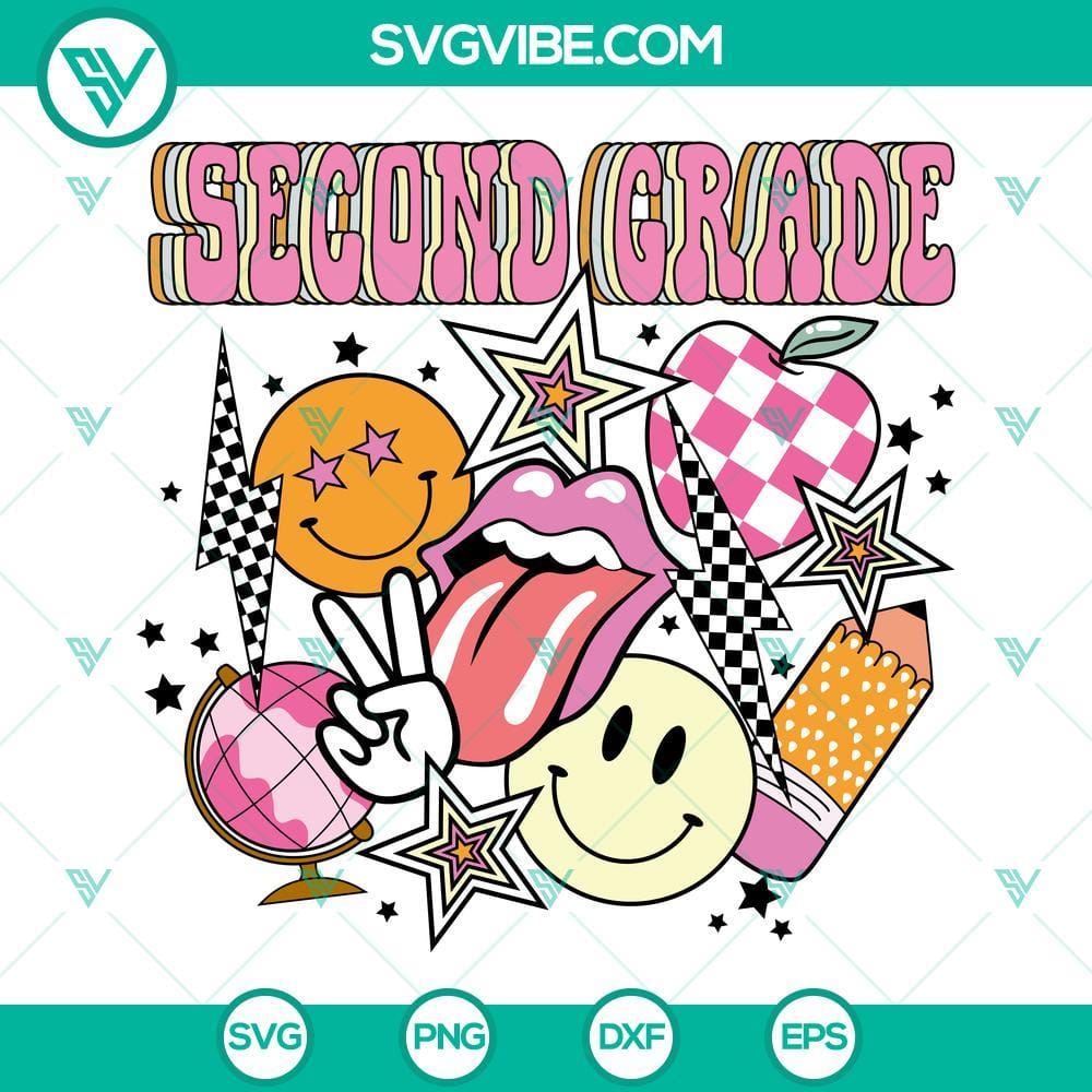 second-grade-svg-2nd-grade-svg-smiley-face-teacher-svg-retro-groovy-svg-first-day-of-school-svg-png-dxf-eps-1-mockup.jpg Second Grade SVG download with Smiley Face Teacher design in retro style, ideal for 2nd grade projects and decorations.