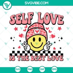 Smiley face Valentine SVG file with retro design promoting self love, ideal for digital projects.