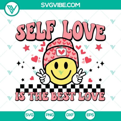 Smiley face Valentine SVG file with retro design promoting self love, ideal for digital projects.