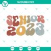 Senior 2023 SVG graduation design with school elements, perfect for senior class, includes cap, diploma, and text.