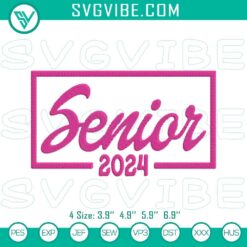 Senior 2024 Pink Embroidery Designs for Class of 2024 Graduation, ideal for celebrating upcoming senior year, pink graduation file.