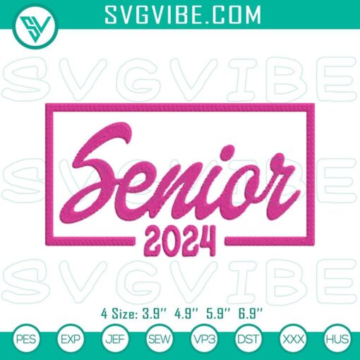 Senior 2024 Pink Embroidery Designs for Class of 2024 Graduation, ideal for celebrating upcoming senior year, pink graduation file.