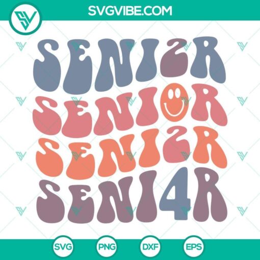 Senior 2024 themed retro smiley face SVG design, perfect for Class of 2024. Instant download available.