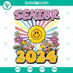 Senior 2024 SVG Files - Retro Groovy Class Of 2024 design in PNG, SVG, DXF, EPS format for digital crafting and printing.