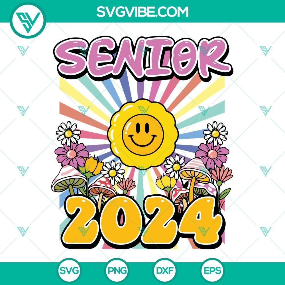 Senior 2024 SVG, Retro Groovy SVG, Class Of 2024 SVG PNG DXF EPS Cut Files Senior 2024 SVG Files - Retro Groovy Class Of 2024 design in PNG, SVG, DXF, EPS format for digital crafting and printing.