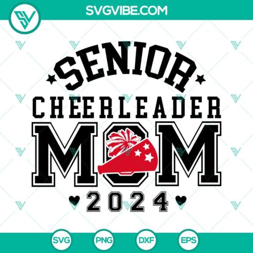 Senior Cheerleader Mom 2024 SVG design with Cheer Megaphone, perfect for moms of cheerleaders, SVG download.