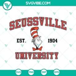 Seussville University Est 1904 SVG Files featuring The Cat In The Hat and Dr. Seuss characters - perfect for download.