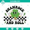 Shamrock and roll SVG file with retro rocker design featuring a shamrock with a rock hand gesture. Perfect for St. Patrick's Day projects.