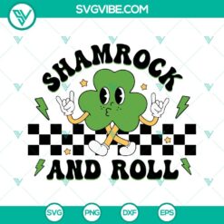 Shamrock and roll SVG file with retro rocker design featuring a shamrock with a rock hand gesture. Perfect for St. Patrick's Day projects.