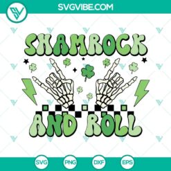 Skeleton rock hand SVG images with shamrock for St. Patrick’s Day celebration. Perfect for crafts or shirts design.