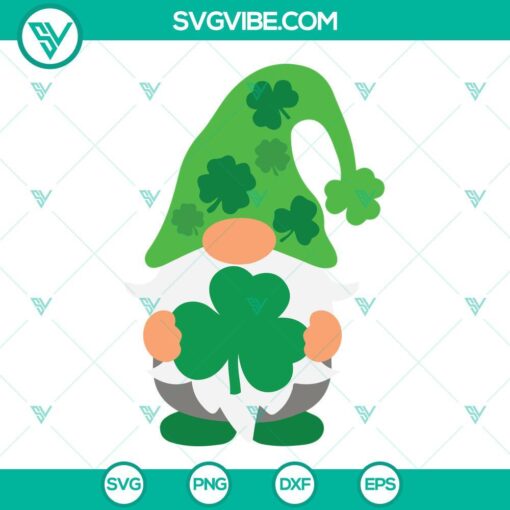 Shamrock Gnome SVG file featuring Irish and St. Patrick's Day elements in PNG and DXF format. Cute and festive design.