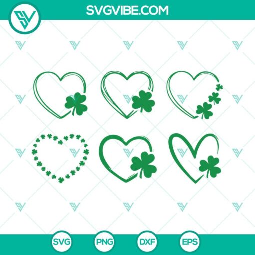 St. Patrick's Day Shamrock Heart SVG bundle, Lucky Leaf Clover Love images for digital download. Ideal for crafts, decor, and apparel.
