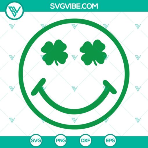 Shamrock smiley face retro lucky clover SVG images with Saint Patricks theme for download.