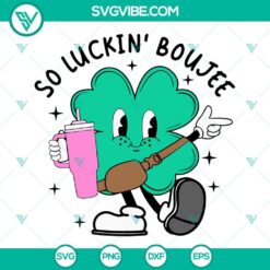 St Patrick’s Day SVG designs featuring Shamrock So Luckin’ Boujee and Stanley Tumbler Belt Bag. Perfect for crafts and décor.