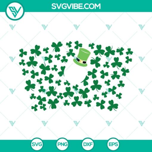 St Patricks Day SVG bundle featuring Shamrock Starbucks Wrap and Leprechaun Hat designs for crafting projects.