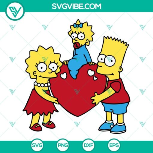 Simpsons family heart SVG file perfect for Valentine's Day. Includes PNG and DXF formats. Ideal for holiday crafting projects.