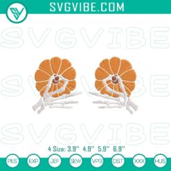 Spooky Halloween skeleton hands, boobs, and pumpkin embroidery design file for Halloween crafts.